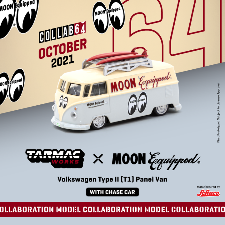 Tarmac Works 1:64 Volkswagen Type II (T1) Panel Van Mooneyes with Roof Rack and Surfboard T64S-005-ME1