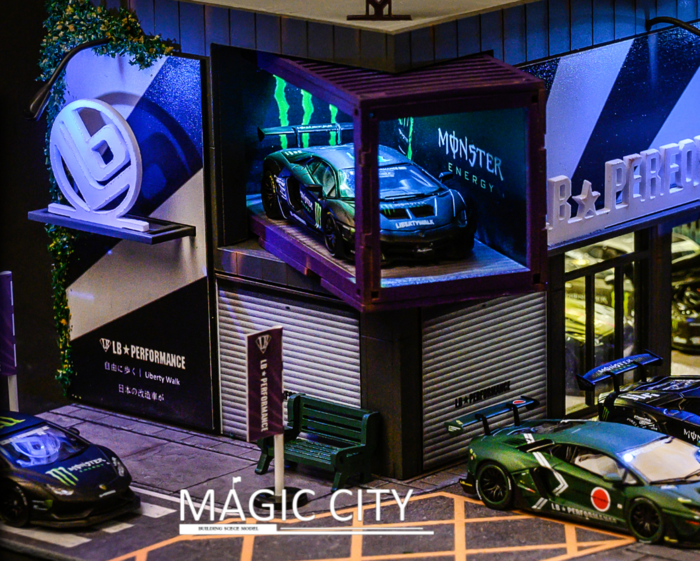 Magic City 1:64 Diorama LB & Monster Energy Double Floor Showroom