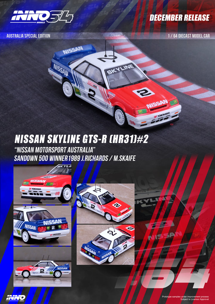 Inno64 1:64 Nissan Skyline GTS-R (HR31) #2 "NISSAN MOTORSPORT AUSTRALIA" Bathurst 1000 Toheys 1989 - J. Richards / M. Skafe Australia Special Model IN64-R31-NMA89