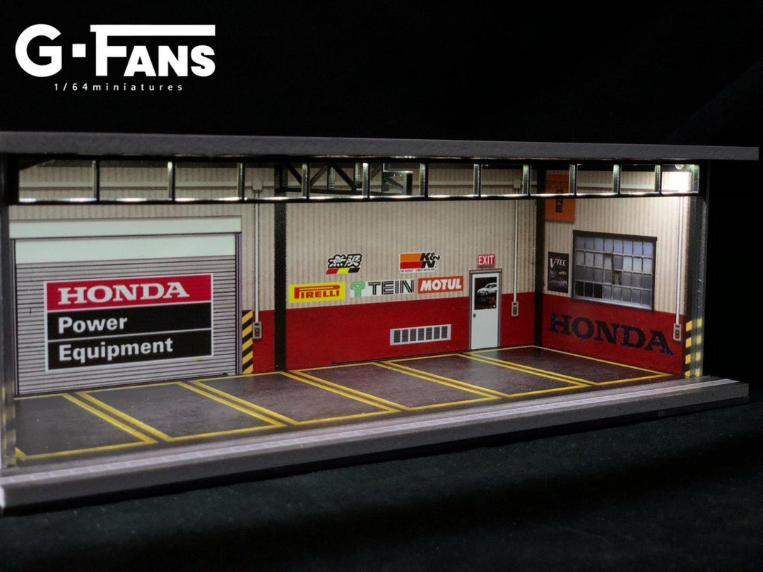 [Preorder] G.Fans 1:64 Garage Diorama with LED (Honda Theme) - Horizon Diecast