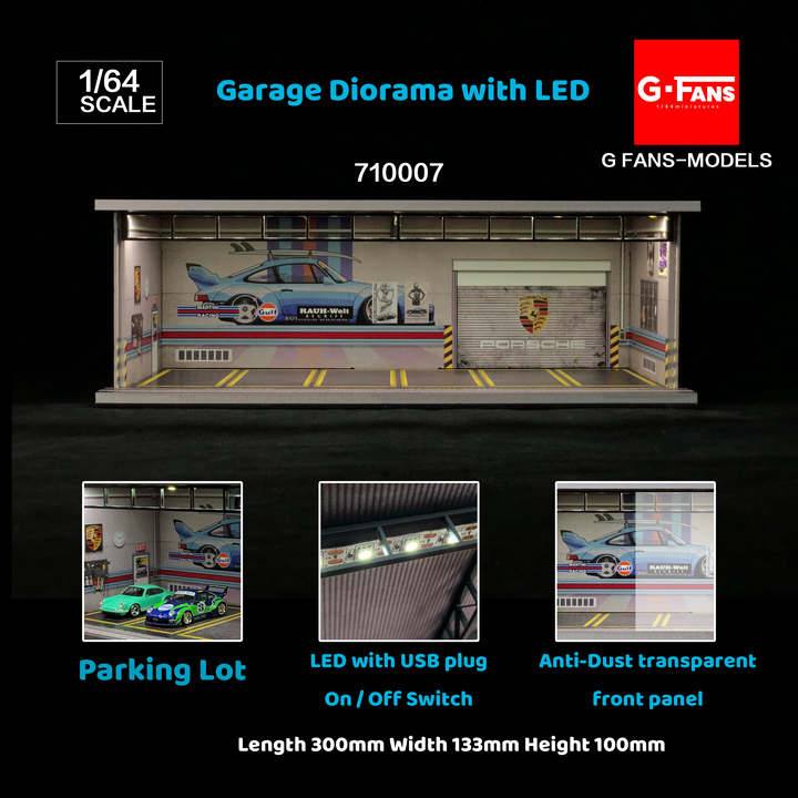 G.Fans 1:64 Garage Diorama with LED 710007 (Porsche RWB Theme)