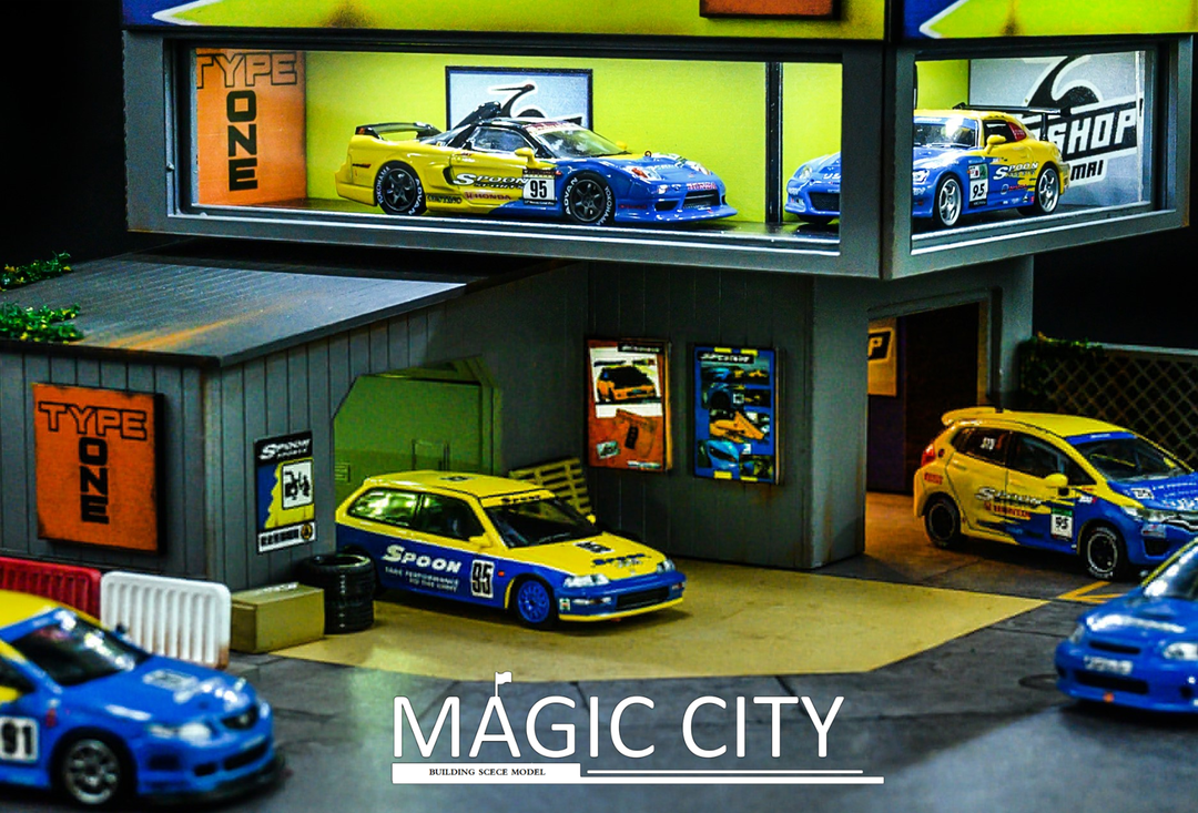 Magic City 1:64 Diorama Spoon Automobile Showroom & Spray Booth