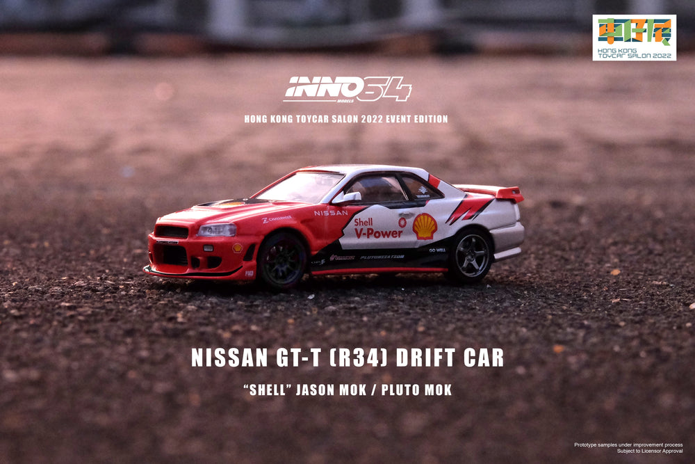 Inno64 Nissan Skyline R34 GTT Drift Car SHELL Jason Mok / Pluto Mok IN64-R34-SHELL