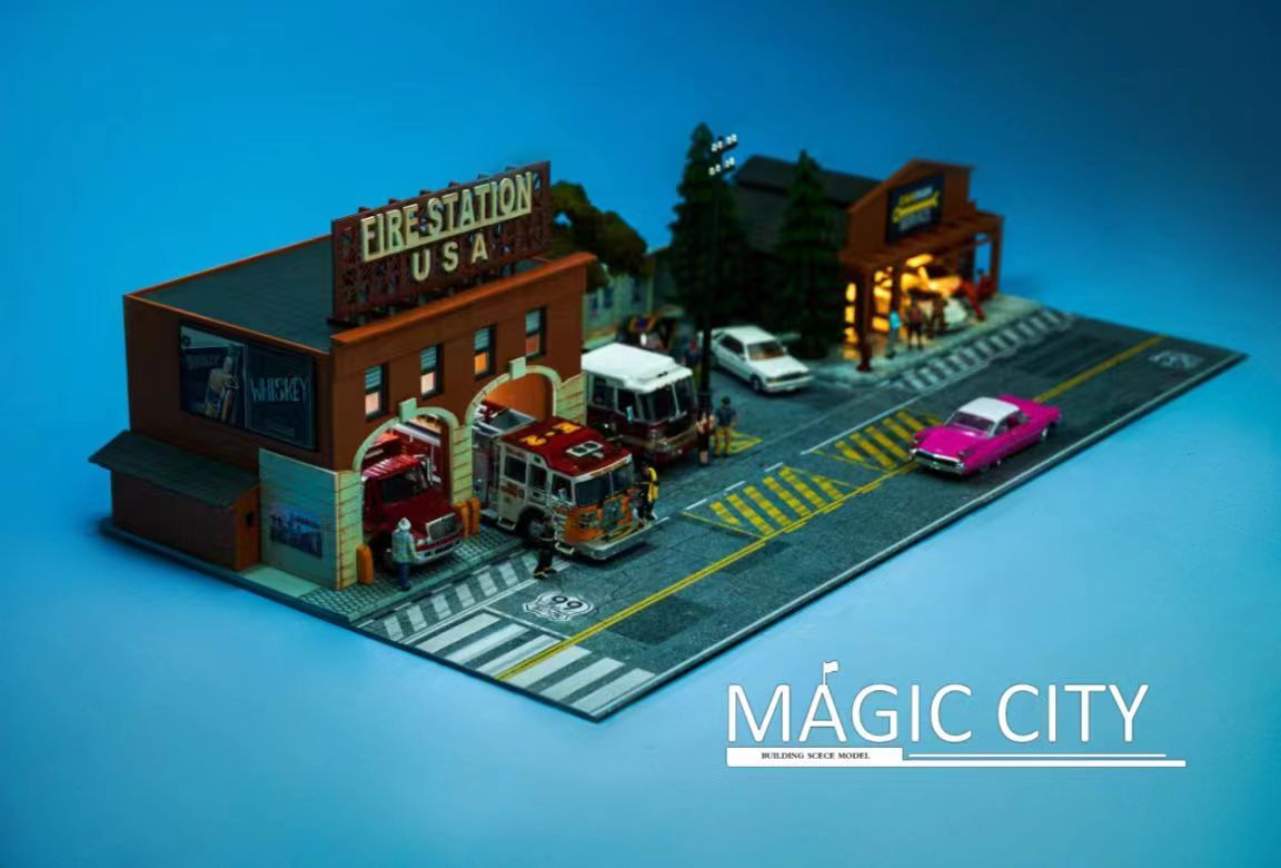 Magic City 1:64 Diorama American Scene - Fire Department & CARMAX