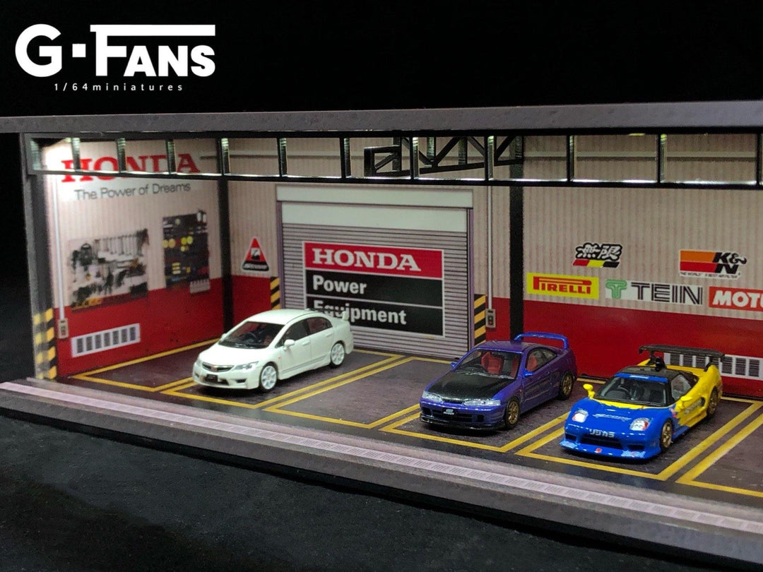 [Preorder] G.Fans 1:64 Garage Diorama with LED (Honda Theme) - Horizon Diecast