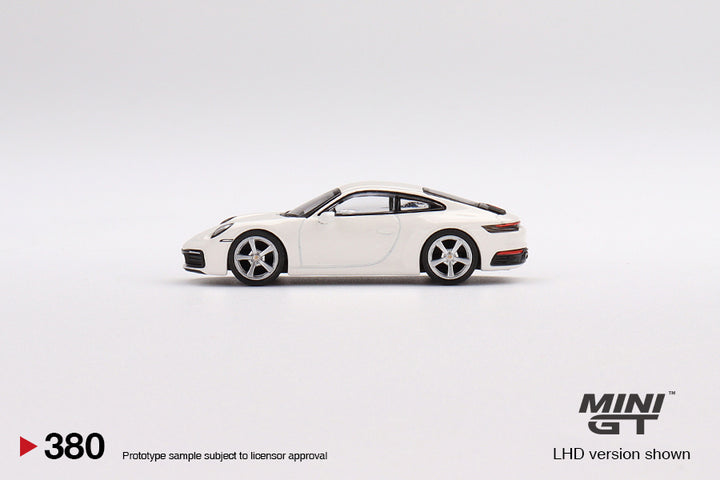 Mini GT 1:64 Porsche 911 (992) Carrera S White LHD MGT00380-L Side
