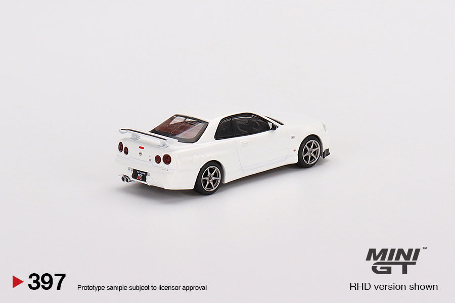 Mini GT 1:64 Nissan Skyline GT-R (R34) V-Spec N1 White RHD MGT00397-CH Rear