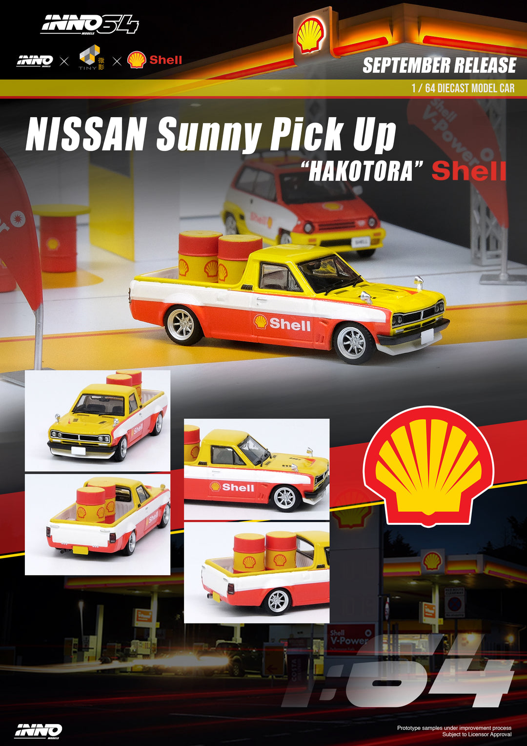 Inno64 1:64 Nissan Sunny Hakotora Pick-Up "SHELL" IN64-HKT-SHELL