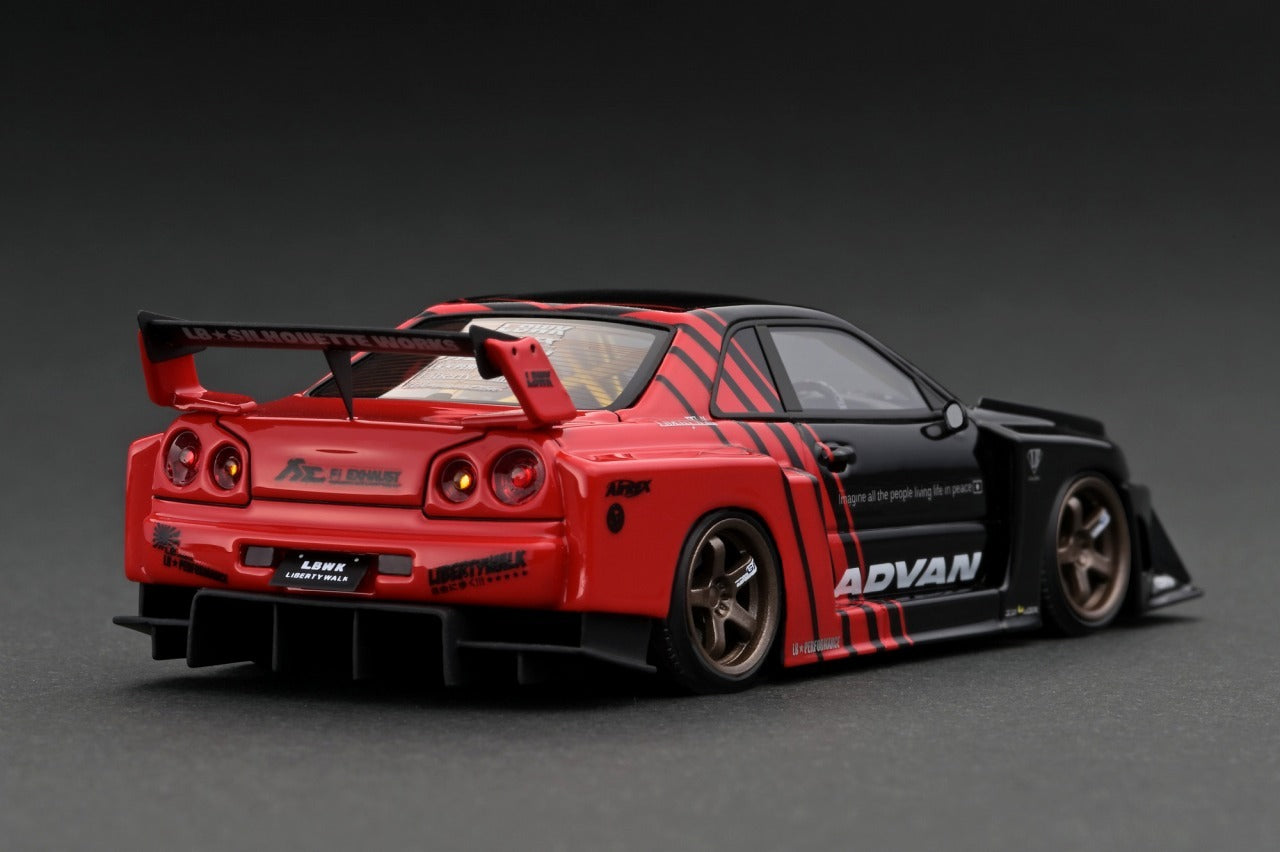 IG 1:43 LB-ER34 Super Silhouette SKYLINE Black/Red – Horizon Diecast