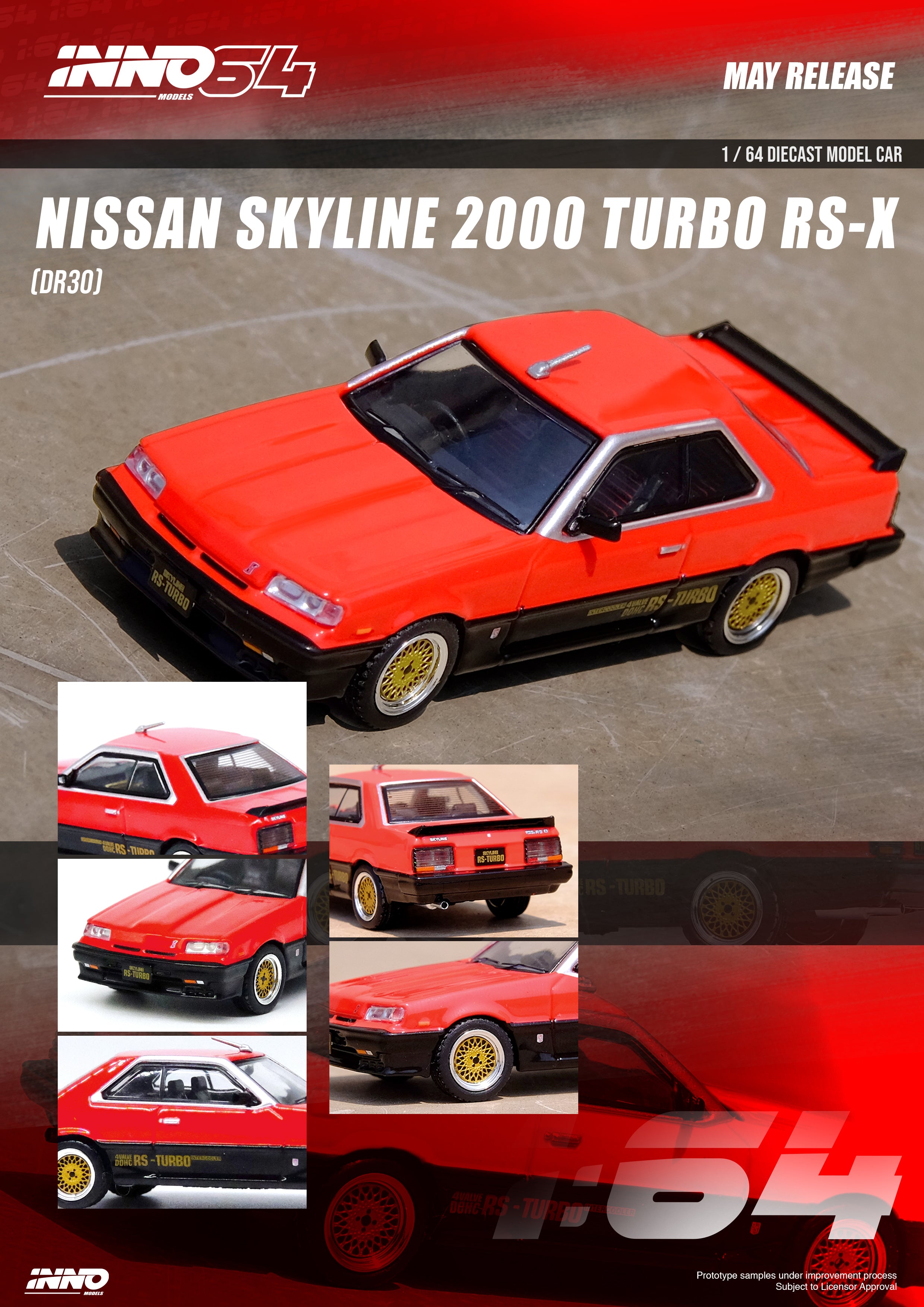 Inno64 Nissan Skyline 2000 TURBO RS-X (DR30) Red/Black IN64