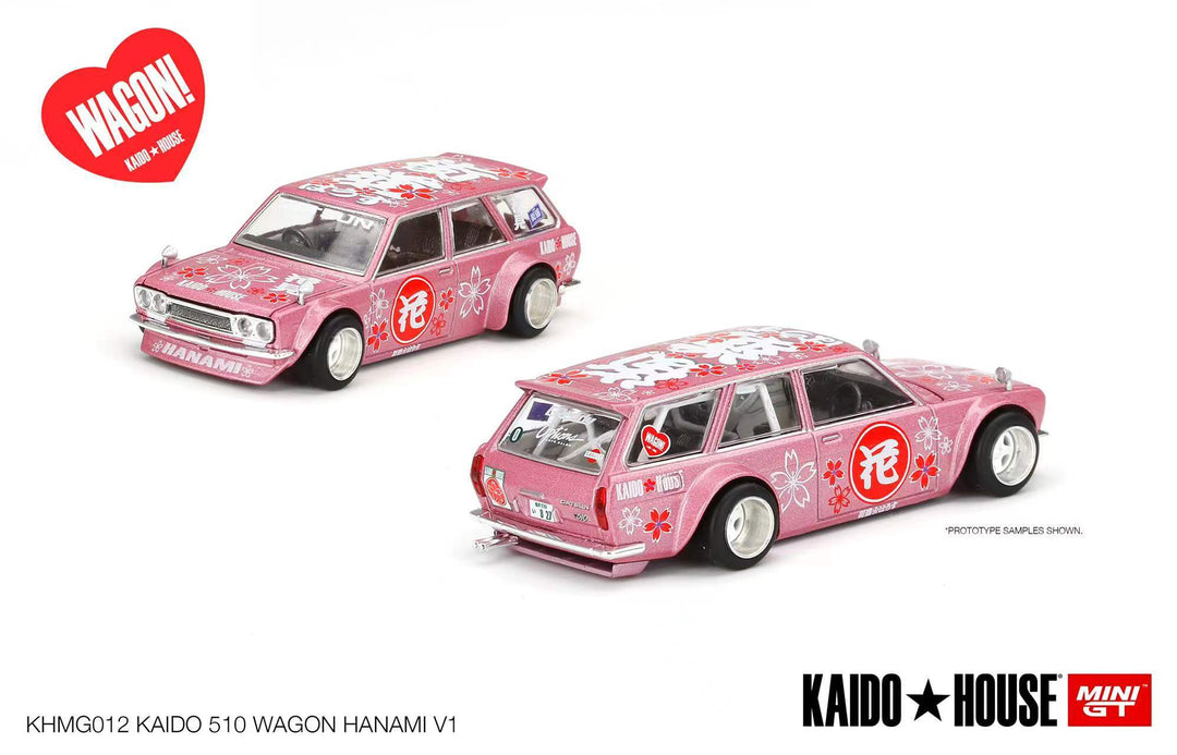 Kaido House + MINIGT 1:64 Datsun KAIDO 510 Wagon Hanami V1 Pink RHD KHMG012