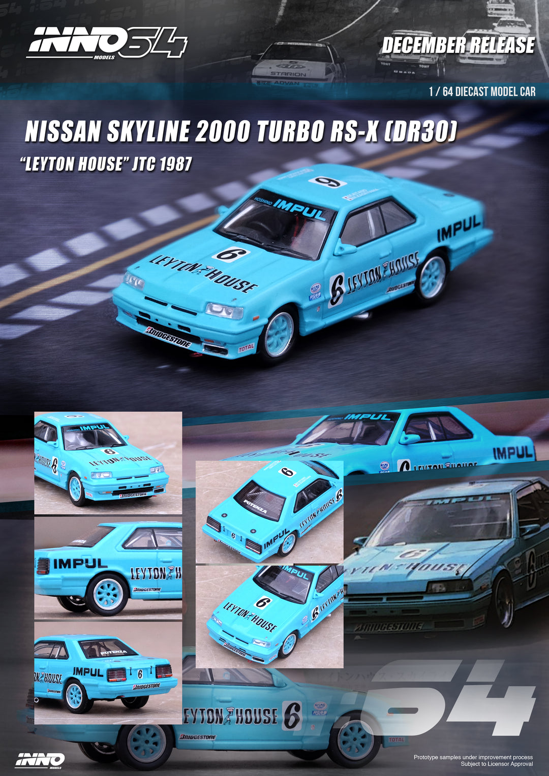 Inno64 1:64 Nissan Skyline 2000 Turbo RS-X (HR31) #6 "LEYTON HOUSE"