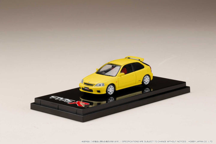 Hobby Japan 1:64 Honda CIVIC TYPE R (EK9) with Engine Display Model Yellow HJ642016W