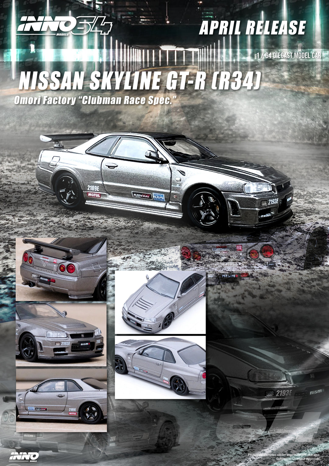 Inno64 1:64 Nissan Skyline GT-R (R34) OMORI FACTORY CLUBMAN RACE SPEC IN64-R34-OFCRS