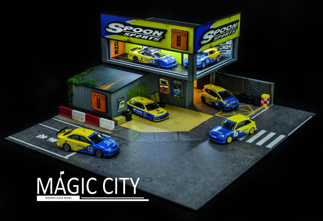 Magic City 1:64 Diorama Spoon Automobile Showroom & Spray Booth