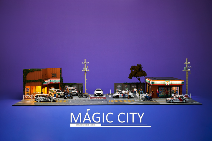 Magic City 1:64 Diorama Mitsubishi Auto Shop & 7/11 Supermarket