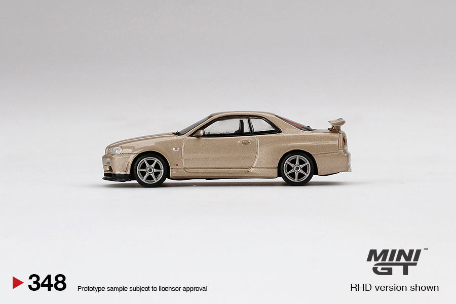 Mini GT 1:64 Nissan Skylnie GT-R (R34) M-Spec Silica Breath RHD MGT00348-R Side
