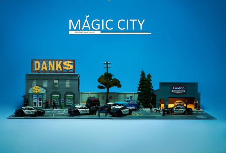 Magic City 1:64 Diorama American Scene - Bank & AAMCO Auto Repair Shop US0012