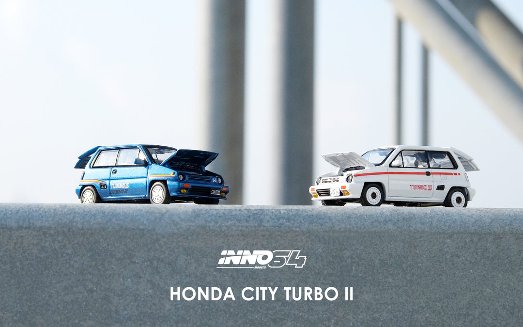 Inno64 1:64 Honda City Turbo II Blue With White Motocompo