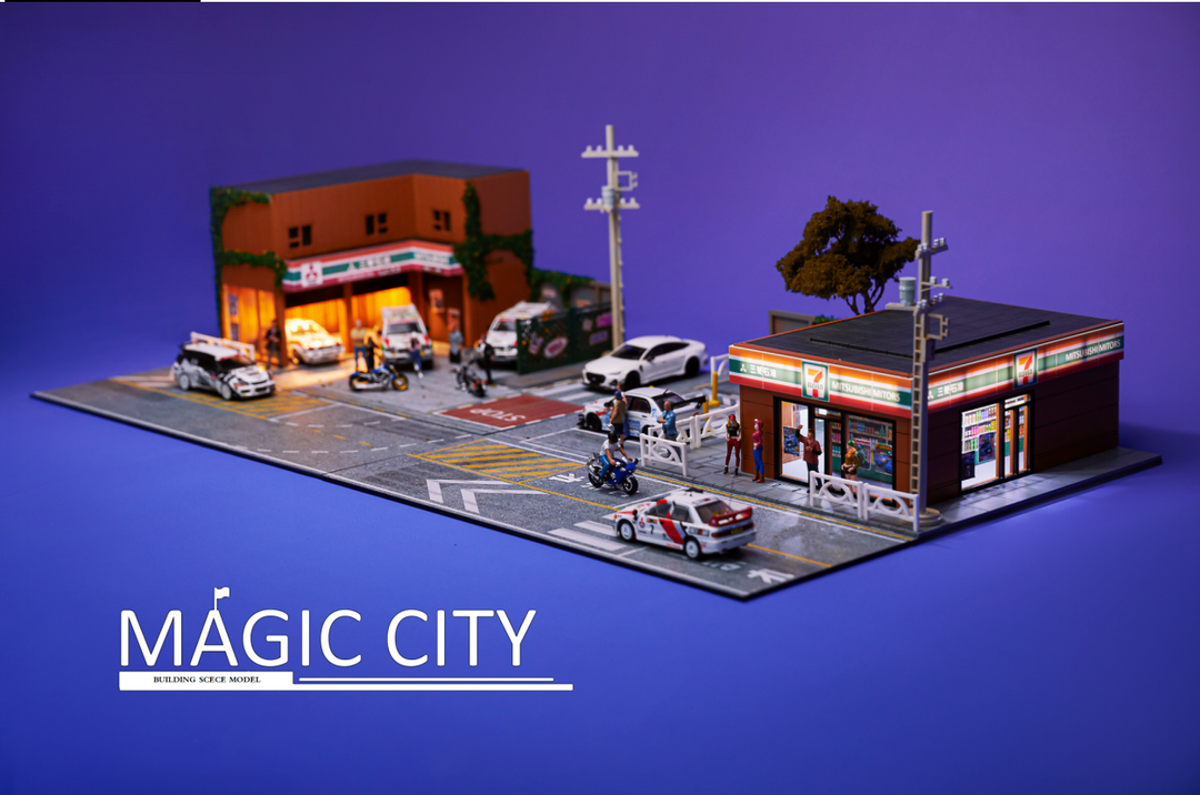 Magic City 1:64 Diorama Mitsubishi Auto Shop & 7/11 Supermarket